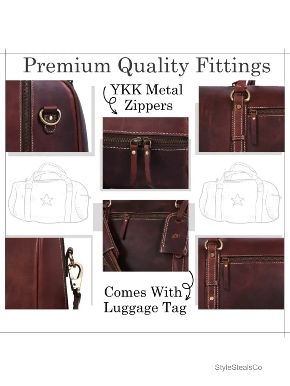 Leather Travel Duffel Bag | Gym Sports Bag Carry-On | Heavy Duty Lining